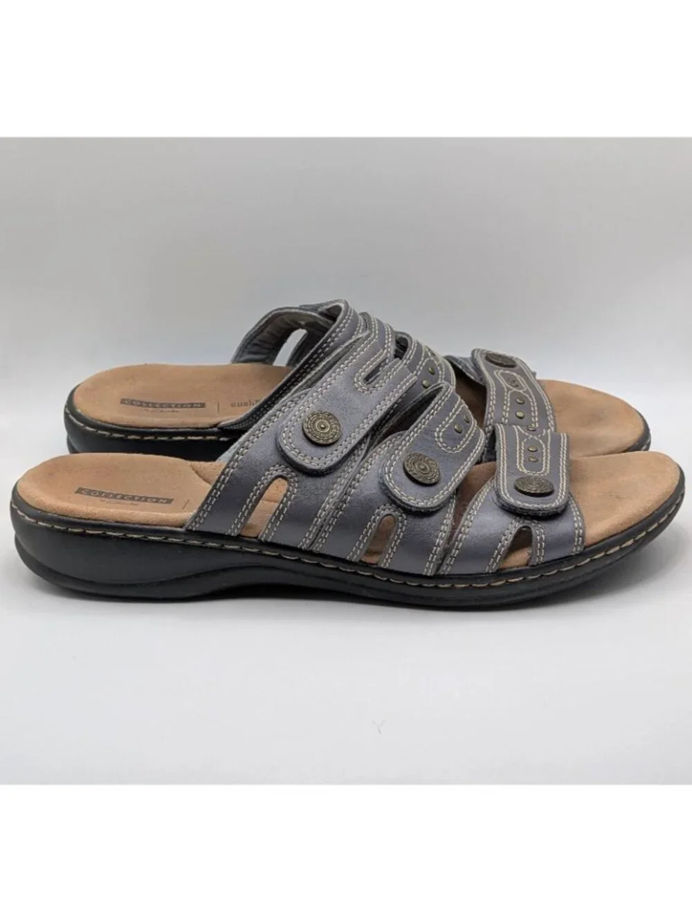 Clarks Sandals Leisa Cacti Q Womens Size 11M Adjustable Gray Leather Slip On